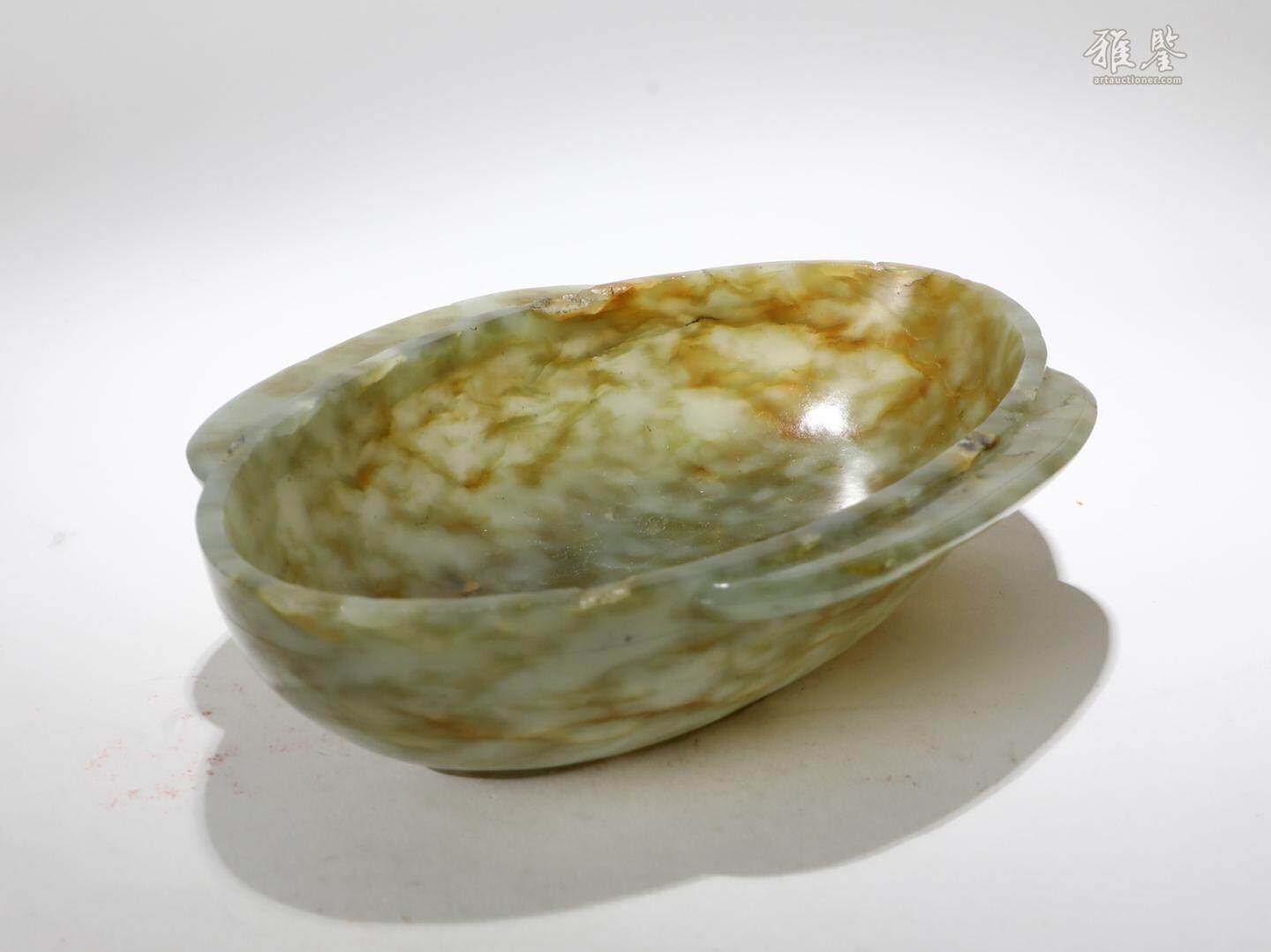 明 青白玉鳳紋雙耳杯